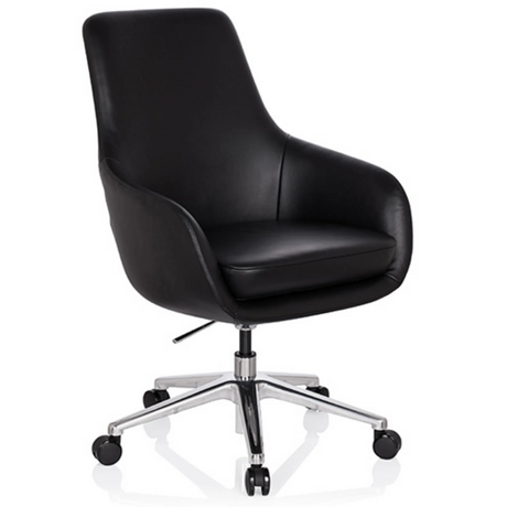 Poltrona professionale BARENO con rivestimento in pelle nera e base a stella cromata su ruote di hjh OFFICE