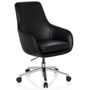 Poltrona professionale BARENO con rivestimento in pelle nera e base a stella cromata su ruote di hjh OFFICE