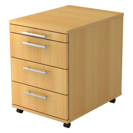 Cassettiera sottoscrivania BARI 1606 in plastica color faggio con quattro cassetti e maniglie a barra di hjh OFFICE PRO