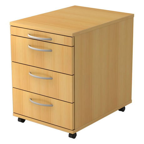 Cassettiera su ruote BARI 1606 in plastica color faggio con quattro cassetti e maniglie a ponte di hjh OFFICE PRO