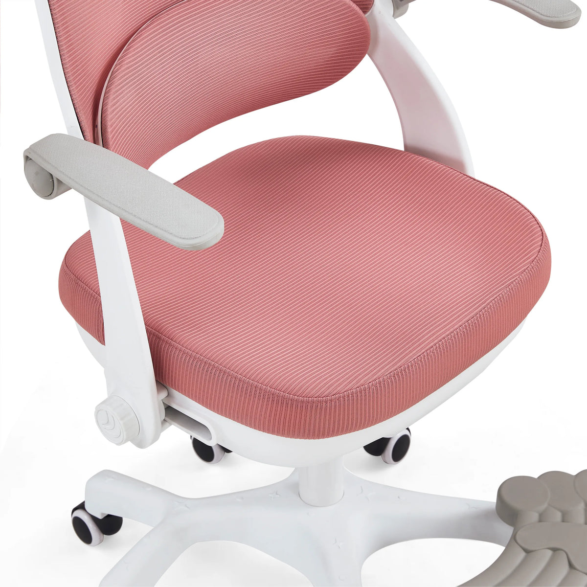 Seduta e schienale rosa imbottiti della sedia girevole per bambini Kiddy Smart Step con struttura bianca di hjh OFFICE