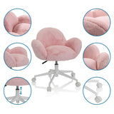 Sedia girevole per bambini KID TEDDY rosa con rivestimento soffice, base bianca e ruote di hjh OFFICE