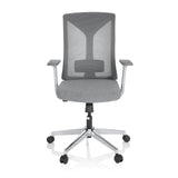 Sedia da ufficio professionale HALIFAX grigia con schienale in rete e base a cinque ruote di hjh OFFICE – vista a 360° (vista frontale 0°)