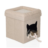 Cuccia per gatto PAWY ES beige con rivestimento in peluche morbido e un piccolo gattino all'interno di hjh LIVING