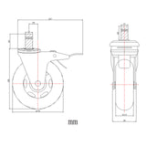 Disegno tecnico delle Rotelle per Sedia 5x ROLO SKATE S 11mm/75mm con un diametro di 75 mm di hjh OFFICE
