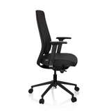 Sedia da ufficio professionale CHIARO T1 BLACK nera con schienale in rete e base a cinque ruote di hjh OFFICE – vista a 360° (profilo laterale 80°)