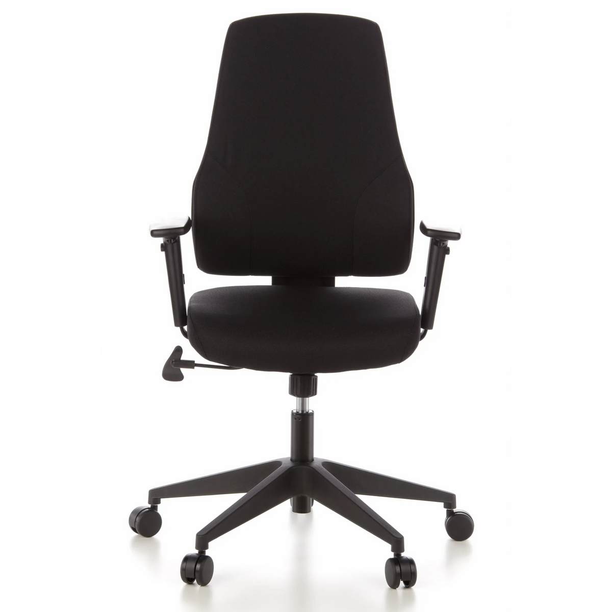 Sedia da ufficio professionale PRO-TEC 100 nera con braccioli e base a cinque ruote di hjh OFFICE – vista a 360° (vista frontale 0°)