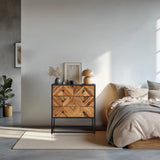 Madia SANTJAGO BLACK SUN L in aspetto legno marrone scuro con tre cassetti e struttura in metallo nero di hjh LIVING
