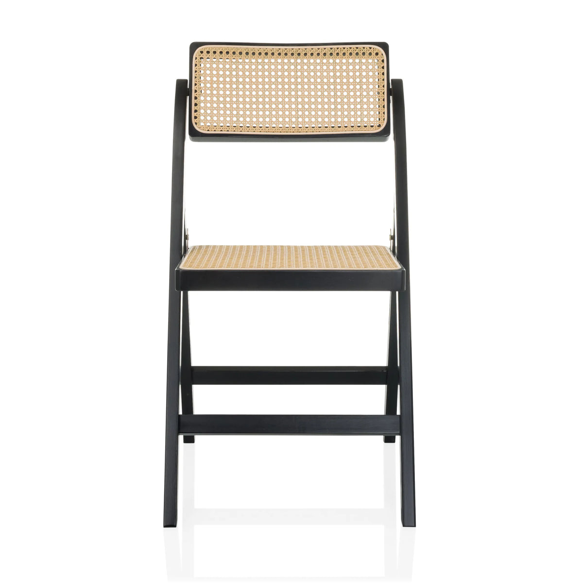 Sedia pieghevole TUDELA BAMBOO nera con seduta e schienale in paglia di Vienna marrone di hjh LIVING – vista a 360° (vista frontale 0°)