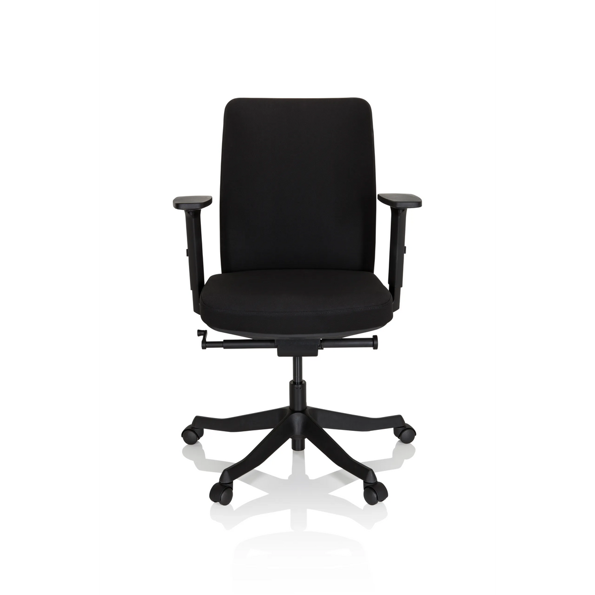 Sedia da ufficio professionale SENATOR nera con braccioli e una base a cinque ruote di hjh OFFICE – vista a 360° (vista frontale 0°)