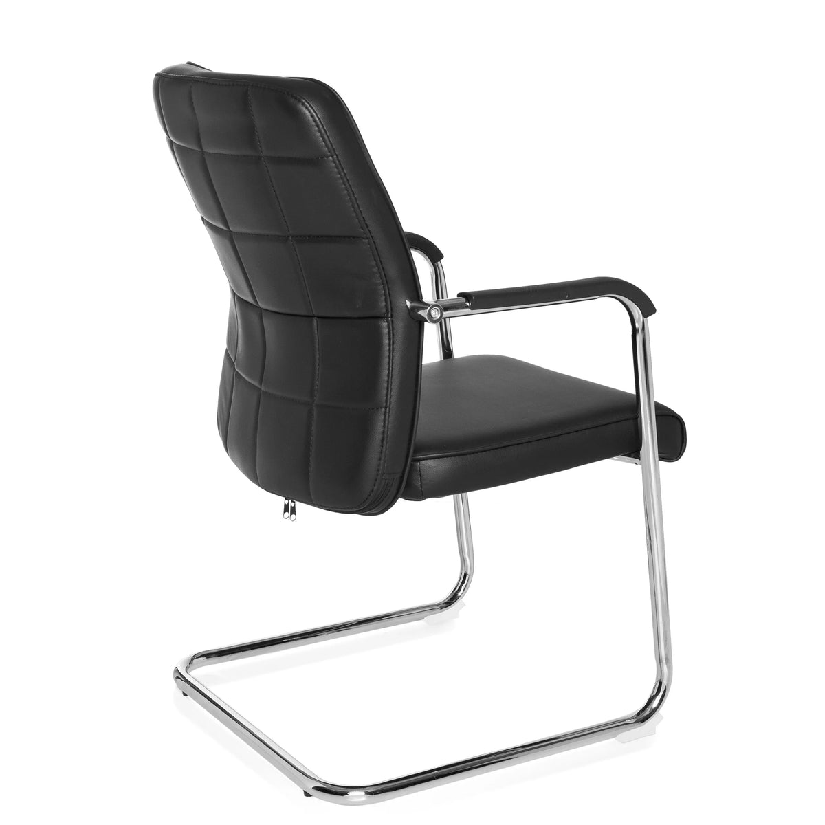 Sedia a sbalzo FLEXO V nera con cuciture quadrate e braccioli di hjh OFFICE – vista a 360° (vista posteriore a tre quarti 120°)