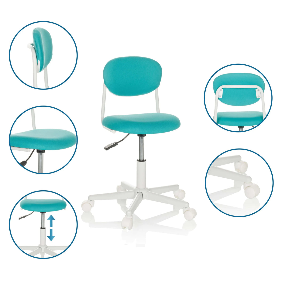 Sedia girevole per bambini KIDDY BASE I color turchese con base a stella bianca e rotelle di hjh OFFICE