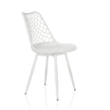 Sedia da esterno bianca BEGIO S con schienale a griglia e quattro gambe di hjh LIVING – vista a 360° (vista frontale a tre quarti 60°)