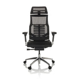 High-end Sedia da ufficio POFIT GEN2 nera con schienale in rete e base a cinque ruote di hjh OFFICE – vista a 360° (vista frontale 0°)