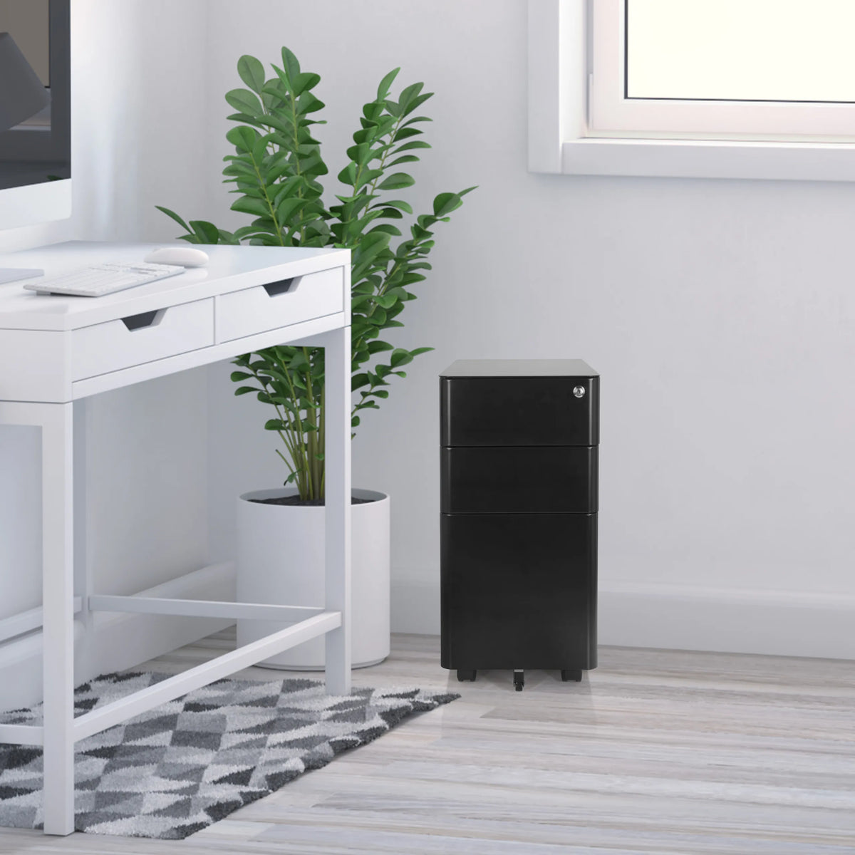 Cassettiera con rotelle COLOR I in metallo nero con tre cassetti e ruote di hjh OFFICE