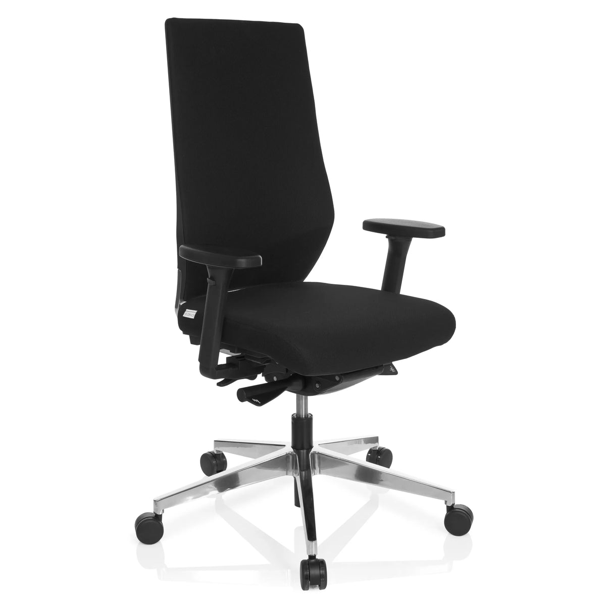 Sedia da ufficio professionale PRO-TEC 700 nera con braccioli e base lucida a cinque ruote di hjh OFFICE – vista a 360° (vista frontale a tre quarti 40°)