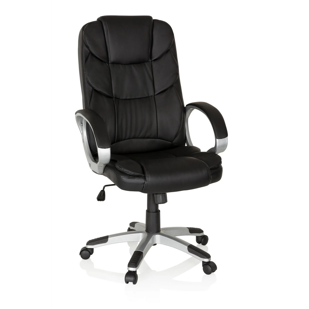 Poltrona Home Office RELAX BY155 nera con braccioli e base a cinque ruote di MyBuero – vista a 360° (vista frontale 20°)