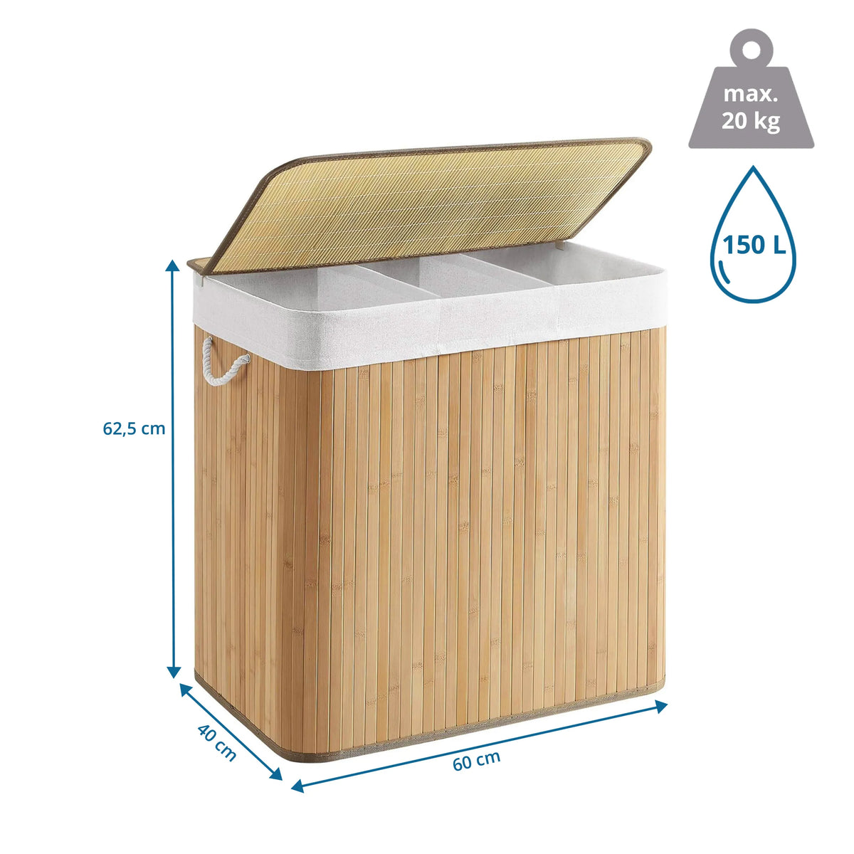 Disegno dimensionale del Cesto per il bucato FALSTER XXL B con 60 × 40 cm e 150 L di volume di hjh LIVING