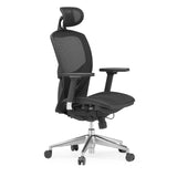 High-end Sedia da ufficio VENUS ONE nera con schienale in rete e base a cinque ruote di hjh OFFICE – vista a 360° (vista frontale a tre quarti 60°)