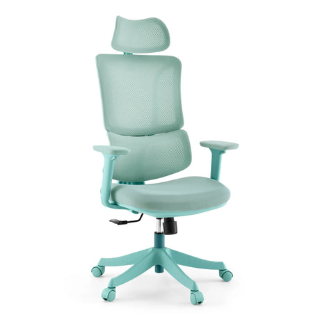 Homeoffice-Bürostuhl Ergomy Colore in Türkis mit Netzbezug, Kopfstütze und Rollenfuß von MyBuero