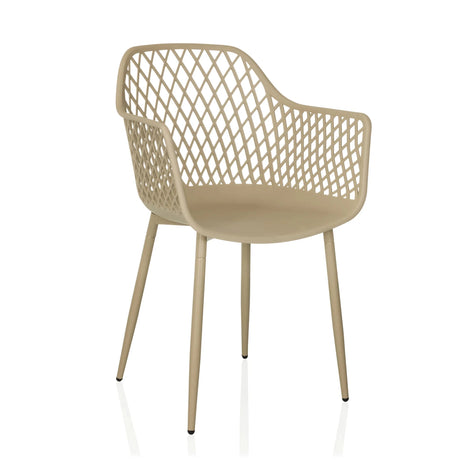 Sedia da esterno beige BEGIO L con schienale a rete e quattro gambe di hjh LIVING