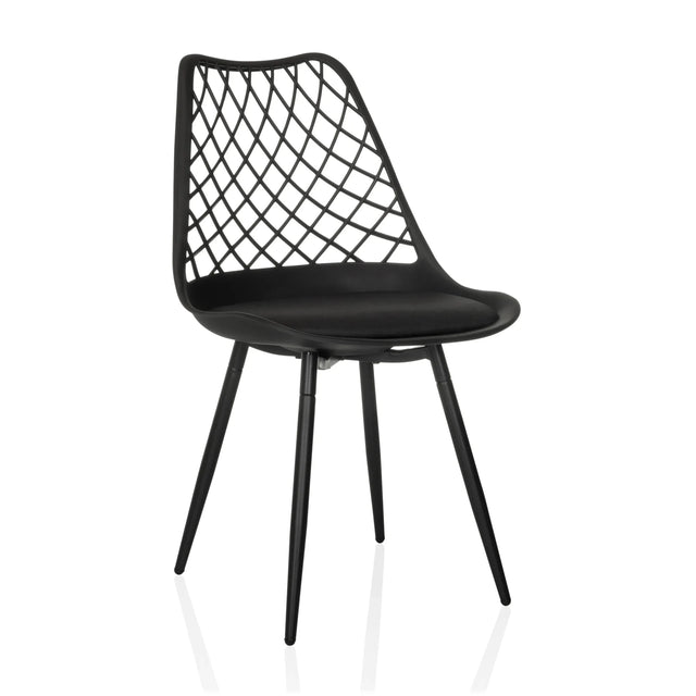 Sedia da esterno nera BEGIO S con schienale a griglia e quattro gambe sottili di hjh LIVING