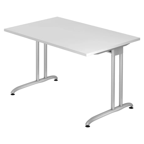 Scrivania BELA 12 S bianca con piano rettangolare e gambe in metallo argento di hjh OFFICE PRO