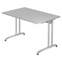 Scrivania grigia BELA 12 S con piano rettangolare e struttura in metallo argentato di hjh OFFICE PRO