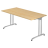 Scrivania BELA 16 S con piano in legno d'acero chiaro e gambe in metallo argento di hjh OFFICE PRO