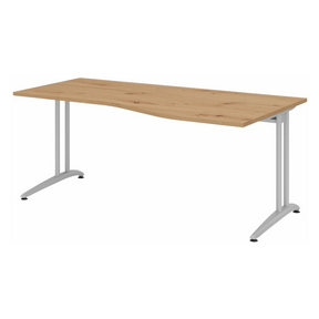 Scrivania BELA 18 S in rovere nodoso con piano curvo e gambe grigio chiaro di hjh OFFICE PRO