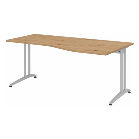 Scrivania BELA 18 S in rovere nodoso con piano curvo e gambe grigio chiaro di hjh OFFICE PRO