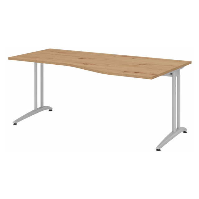 Scrivania BELA 18 S in rovere nodoso con piano curvo e gambe grigio chiaro di hjh OFFICE PRO