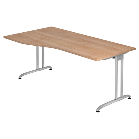 Scrivania BELA 18 S effetto noce con gambe in metallo argento di hjh OFFICE PRO