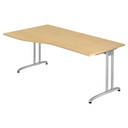 Scrivania BELA 18 S effetto acero con piano curvo e gambe argentate di hjh OFFICE PRO