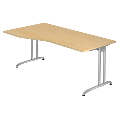 Scrivania BELA 18 S effetto acero con piano curvo e gambe argentate di hjh OFFICE PRO