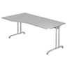 Scrivania grigia BELA 18 S con piano curvo e due gambe in metallo di hjh OFFICE PRO