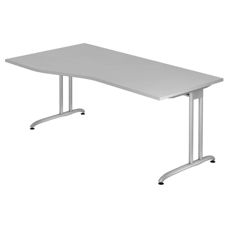 Scrivania grigia BELA 18 S con piano curvo e due gambe in metallo di hjh OFFICE PRO