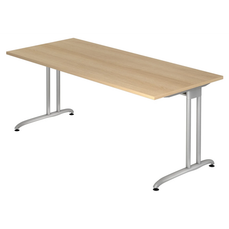 Scrivania BELA 19 S con piano color rovere e struttura argentata di hjh OFFICE PRO