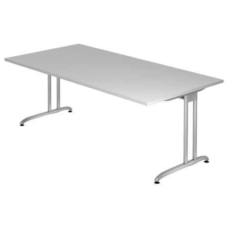 Scrivania grigia BELA 2E S con piano rettangolare e gambe in metallo argento di hjh OFFICE PRO