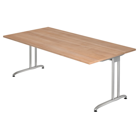 Scrivania BELA 2E S con piano effetto noce e gambe in metallo argento di hjh OFFICE PRO