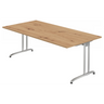Scrivania BELA 2E S con piano in rovere nodoso e gambe in metallo argentate di hjh OFFICE PRO