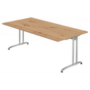 Scrivania BELA 2E S con piano in rovere nodoso e gambe in metallo argentate di hjh OFFICE PRO