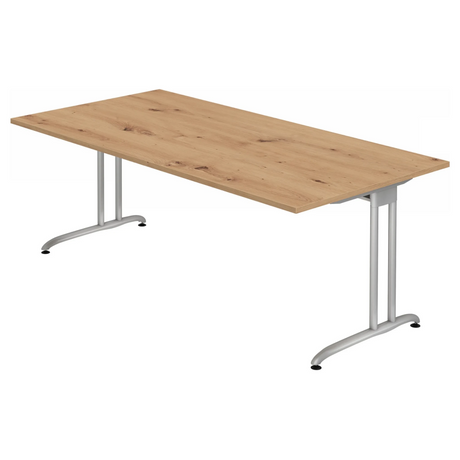 Scrivania BELA 2E S con piano in rovere nodoso e gambe in metallo argentate di hjh OFFICE PRO