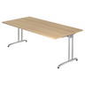 Scrivania BELA 2E S effetto rovere con gambe in metallo argento di hjh OFFICE PRO