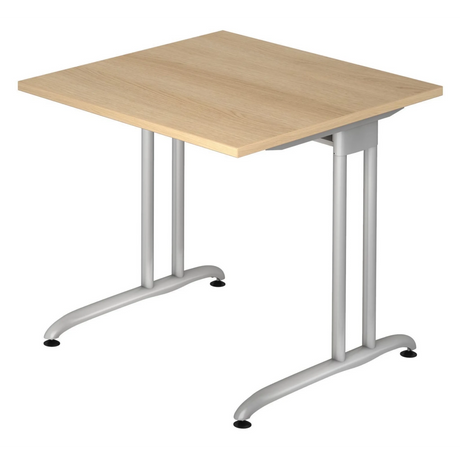Scrivania quadrata BELA 8 S effetto rovere con struttura in metallo argento di hjh OFFICE PRO