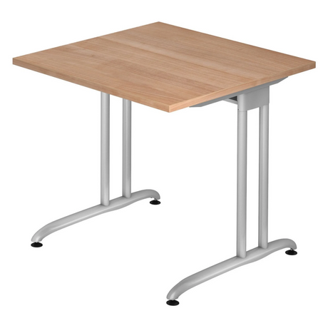 Scrivania BELA 8 S con piano color noce e struttura a C argentata di hjh OFFICE PRO