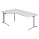 Scrivania a L BELA 82 S in bianco con gambe in metallo argentato di hjh OFFICE PRO