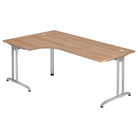 Scrivania a L BELA 82 S in effetto noce con gambe in metallo argentato di hjh OFFICE PRO