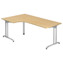 Scrivania a L BELA 82 S in effetto acero con gambe in metallo argentato di hjh OFFICE PRO