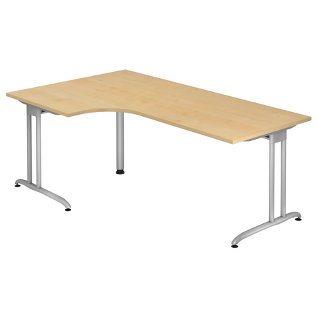 Scrivania a L BELA 82 S in effetto acero con gambe in metallo argentato di hjh OFFICE PRO